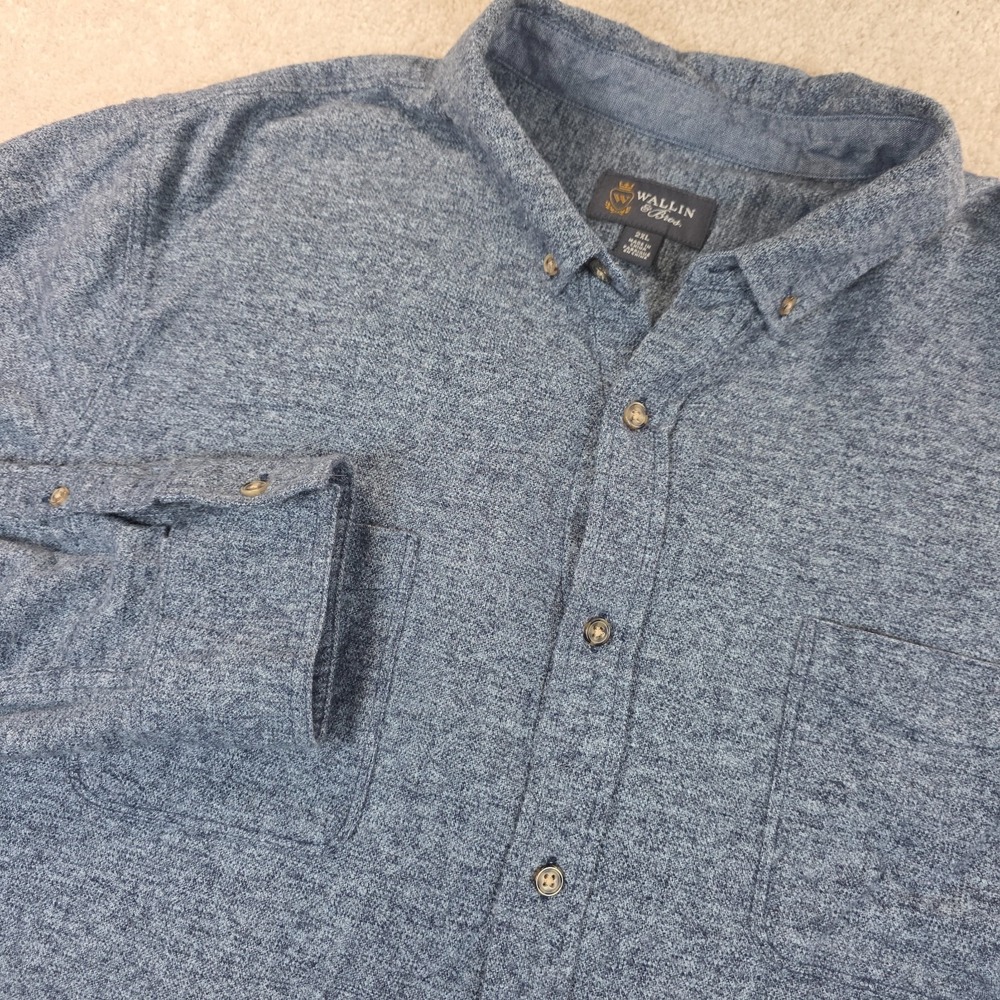 Wallin & Bros Shirt Mens 2XL Heather Blue Flannel Button-Down Dual Chest Pocket